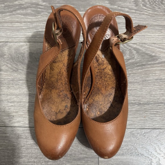 Lucky Brand Women's Brown Leather Heels Sz 8.5M Chunky Y2K Slingback Platform - Picture 4 of 13